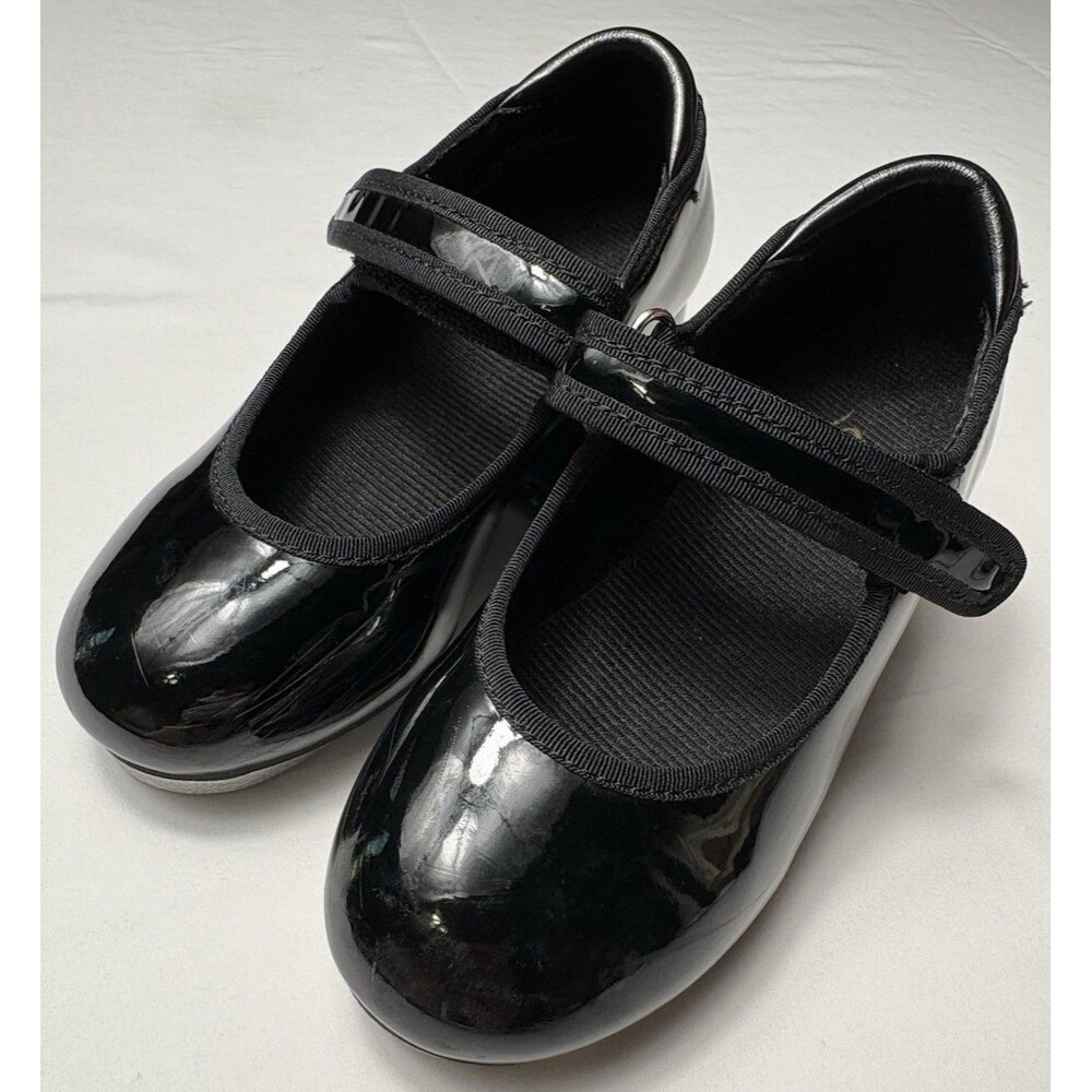 Puo Girls  Black Tap Dance Shoes Mary Jane Strap w/ Metal Tap Plates